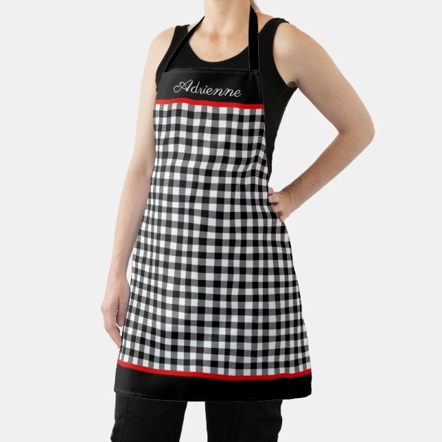 Black & White Buffalo Plaid Personalized Apron (Insitu)