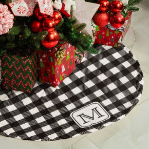 Black White Buffalo Plaid Personalized Monogram Brushed Polyester Tree Skirt