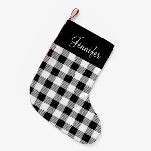 Black & White Buffalo Plaid Personalized Small Christmas Stocking