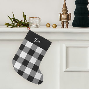 Black & White Buffalo Plaid Personalized Small Christmas Stocking