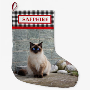 Black/White Buffalo Plaid- Pet Photo-Personalized Large Christmas Stocking