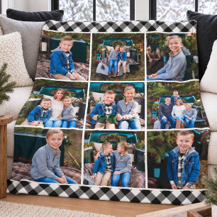 Black White Buffalo Plaid Photo Collage Fleece Blanket