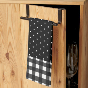 Black White Buffalo Plaid Polka Dot Kitchen Towel