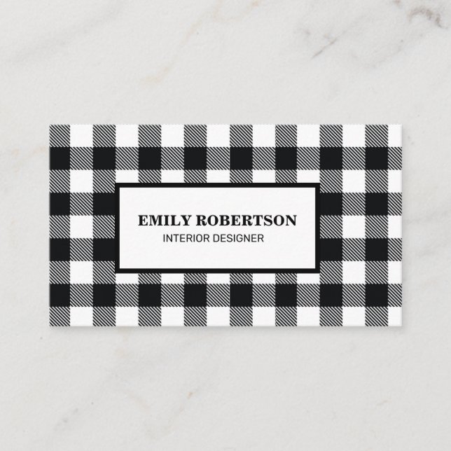 Black White Buffalo Plaid Rustic Business Card (Front)