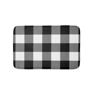 Black White Buffalo Plaid with Twill Bath Mat
