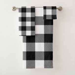 Black White Buffalo Plaid with Twill Bath Towel Set