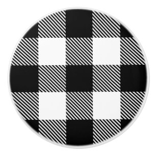 Black White Buffalo Plaid with Twill Ceramic Knob