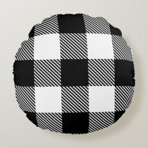 Black White Buffalo Plaid with Twill Round Pillow