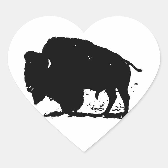 Black & White Buffalo Silhouette Heart Sticker (Front)