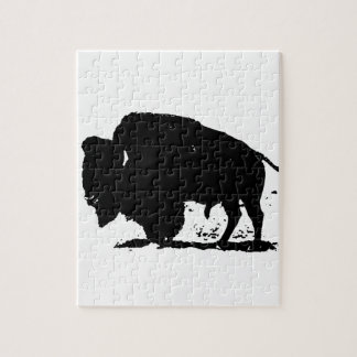 Black & White Buffalo Silhouette Jigsaw Puzzle
