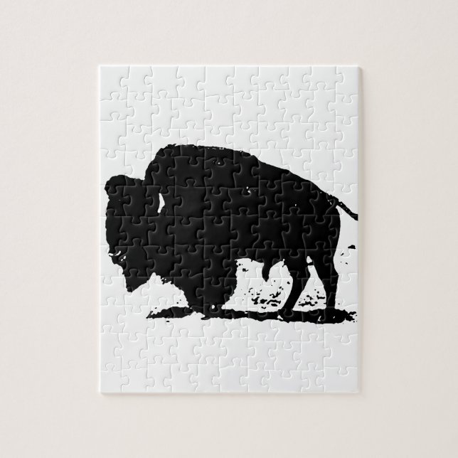 Black & White Buffalo Silhouette Jigsaw Puzzle (Vertical)