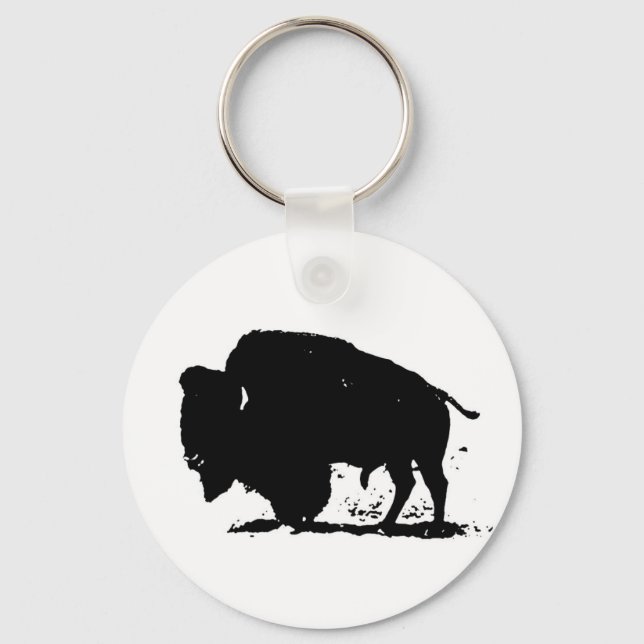 Black & White Buffalo Silhouette Keychain (Front)