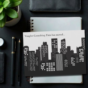 Black White Building Skyline Business Moving Announcement