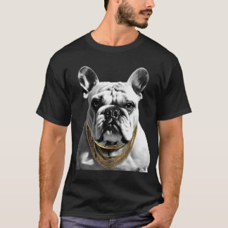 Black&white bulldog with gold T-Shirt