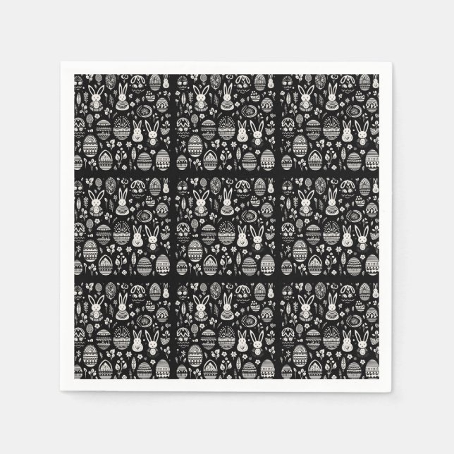 Black & White Bunny Trail Pattern Napkin (Front)