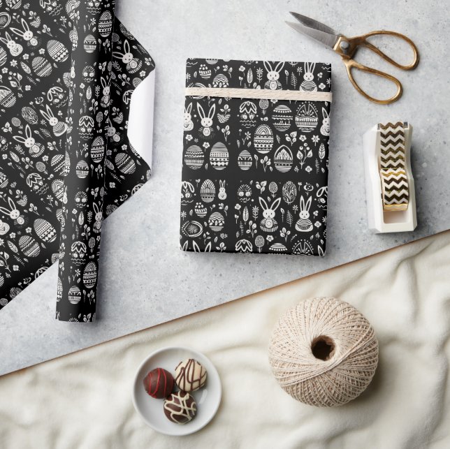 Black & White Bunny Trail Pattern Wrapping Paper (Crafts)