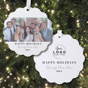 Black White Business Christmas Ornament Card