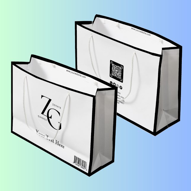 Black White Business Custom Logo Minimalist Large Gift Bag (Creator Uploaded)