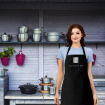 Black white business logo apron<br><div class="desc">A stylish black background. Personalize and add your business logo,  and a text (or delete) White coloured letters.</div>