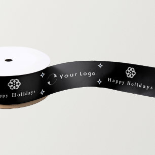 Black White Business Logo Christmas Elegant Satin Ribbon