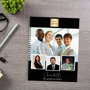 Black white business logo photo collage notebook