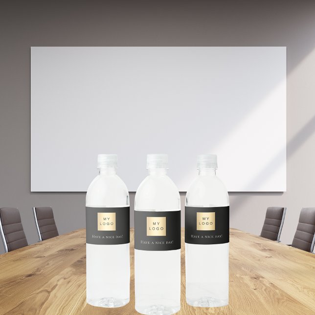 Black white business logo QR code Water Bottle Label (Creator Uploaded)