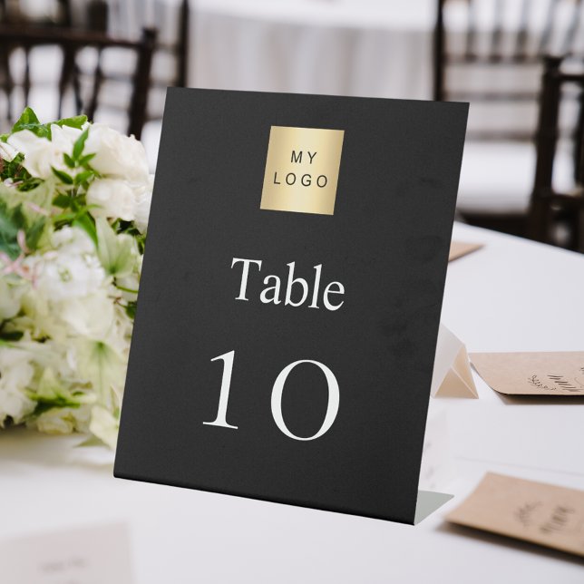 Black white business logo table number pedestal sign (Creator Uploaded)