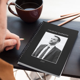 Black & White Business Man Photo Monogram Script Planner