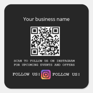Black white business name qr code instagram square sticker