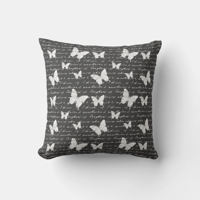 Black & White Butterfly Dreams Throw Pillow (Front)
