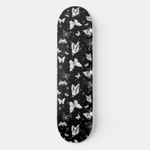 Black White Butterfly Illustration Pattern Design Skateboard