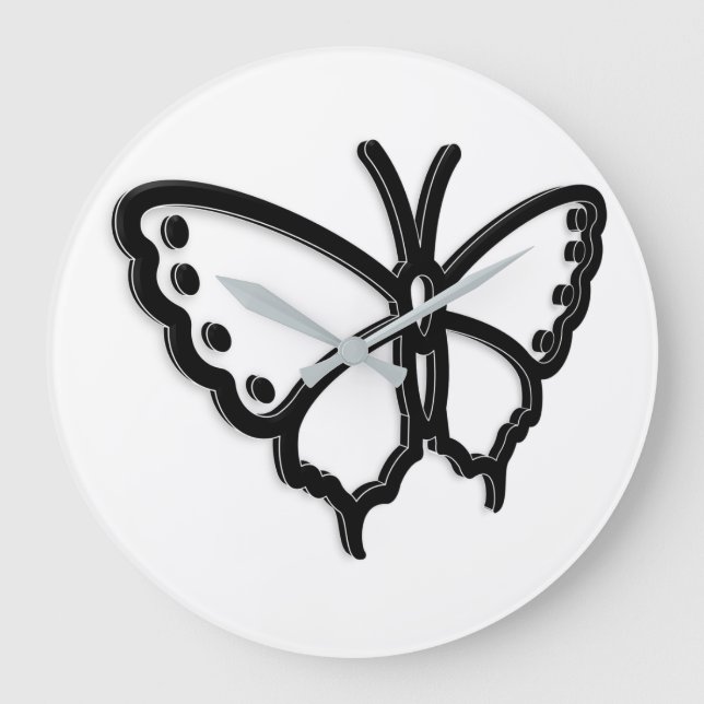 Black & White Butterfly Large Clock (Front)