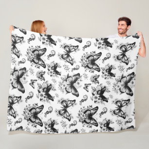 Black White Butterfly Pattern Fleece Blanket