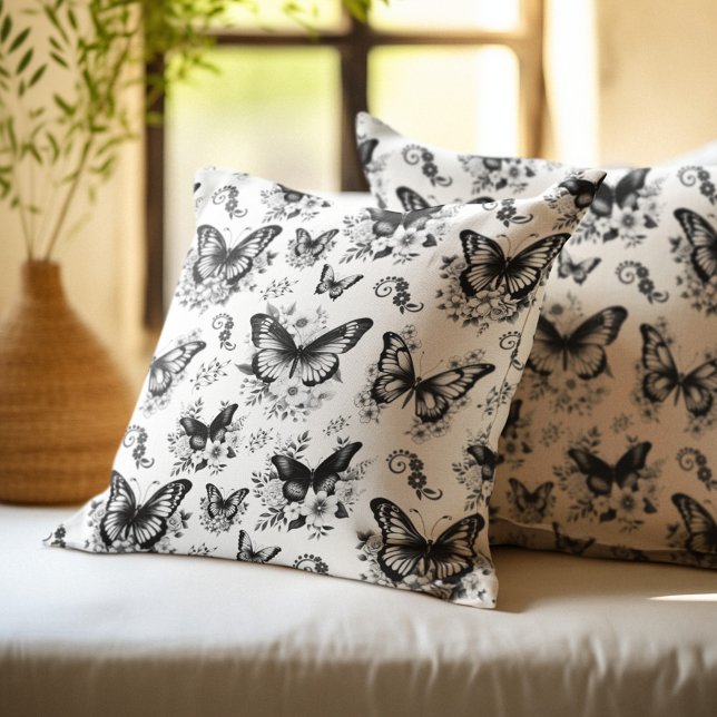 Black White Butterfly Pattern Throw Pillow (Creator Uploaded)