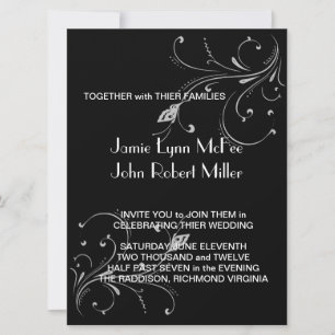 Black & White Butterfly Scroll Wedding Invitation