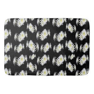 Black White Cacti Envy Flower Pattern, Bath Mat