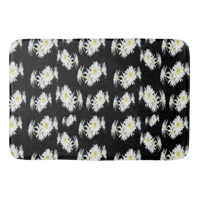 Black White Cacti Envy Flower Pattern, Bath Mat (Front)
