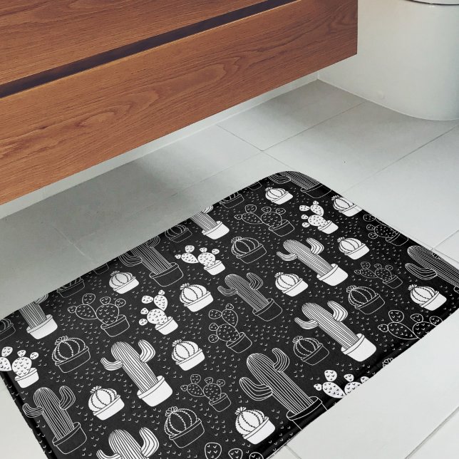 Black & White Cactus Doodle Pattern Bath Mat (Cactus Bath Mat)