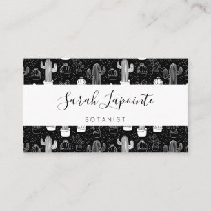 Black & White Cactus Doodle Pattern Business Card