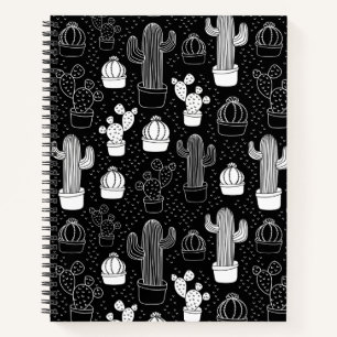 Black & White Cactus Doodle Pattern Notebook