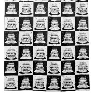 Black White Cake Checkered Block Print