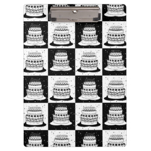 Black White Cake Checkered Block Print Clipboard