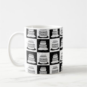 Black White Cake Checkered Block Print Coffee Mug