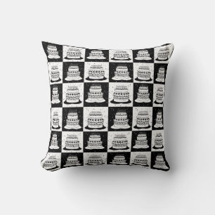 Black White Cake Checkered Block Print Throw Pillow