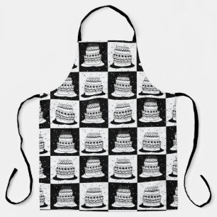Black White Cake Chequered Block Print Apron