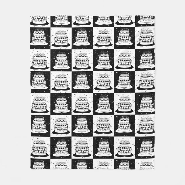 Black White Cake Chequered Block Print Fleece Blanket (Front)