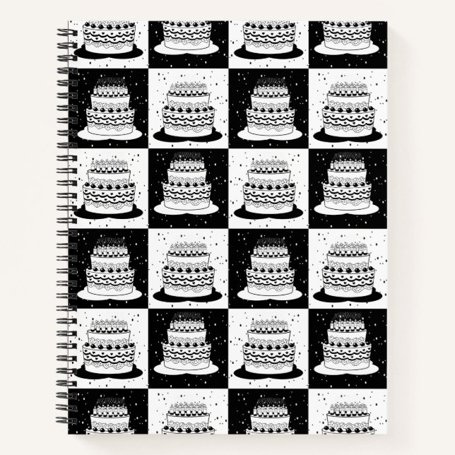 Black White Cake Chequered Block Print Notebook (Front)