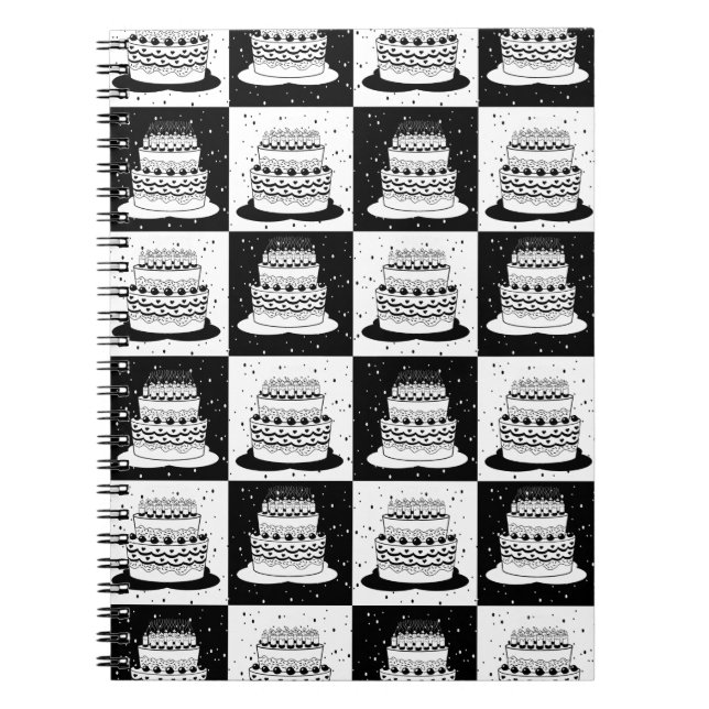 Black White Cake Chequered Block Print Notebook (Front)