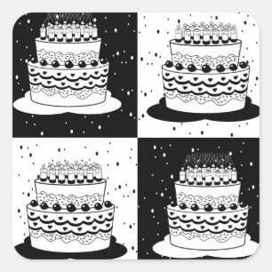 Black White Cake Chequered Block Print Square Sticker