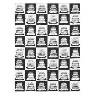 Black White Cake Chequered Block Print Tablecloth